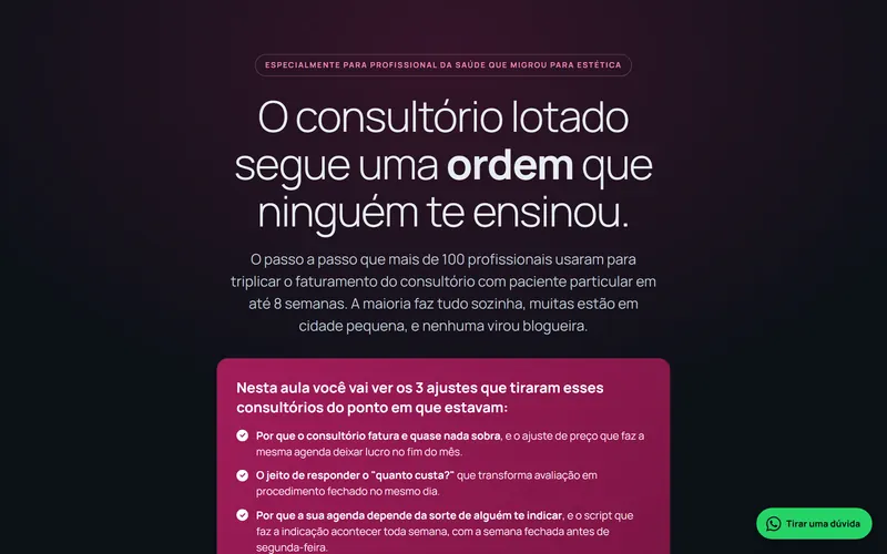 Página da Mentoria Viver de Paciente Particular